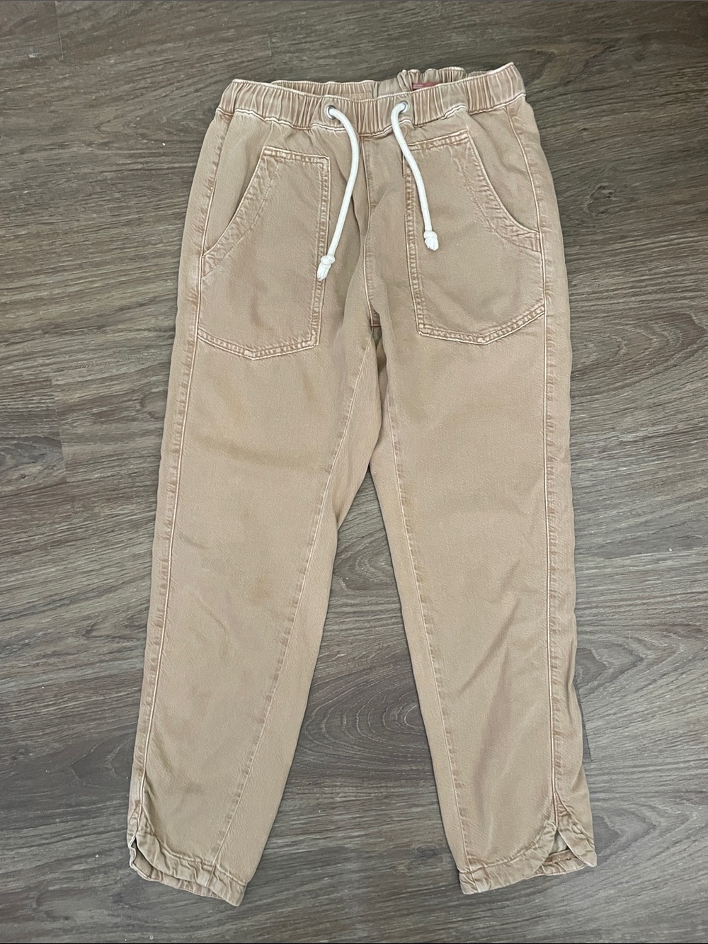 Pilcro Beige Drawstring Track Joggers with Front Patch Pockets